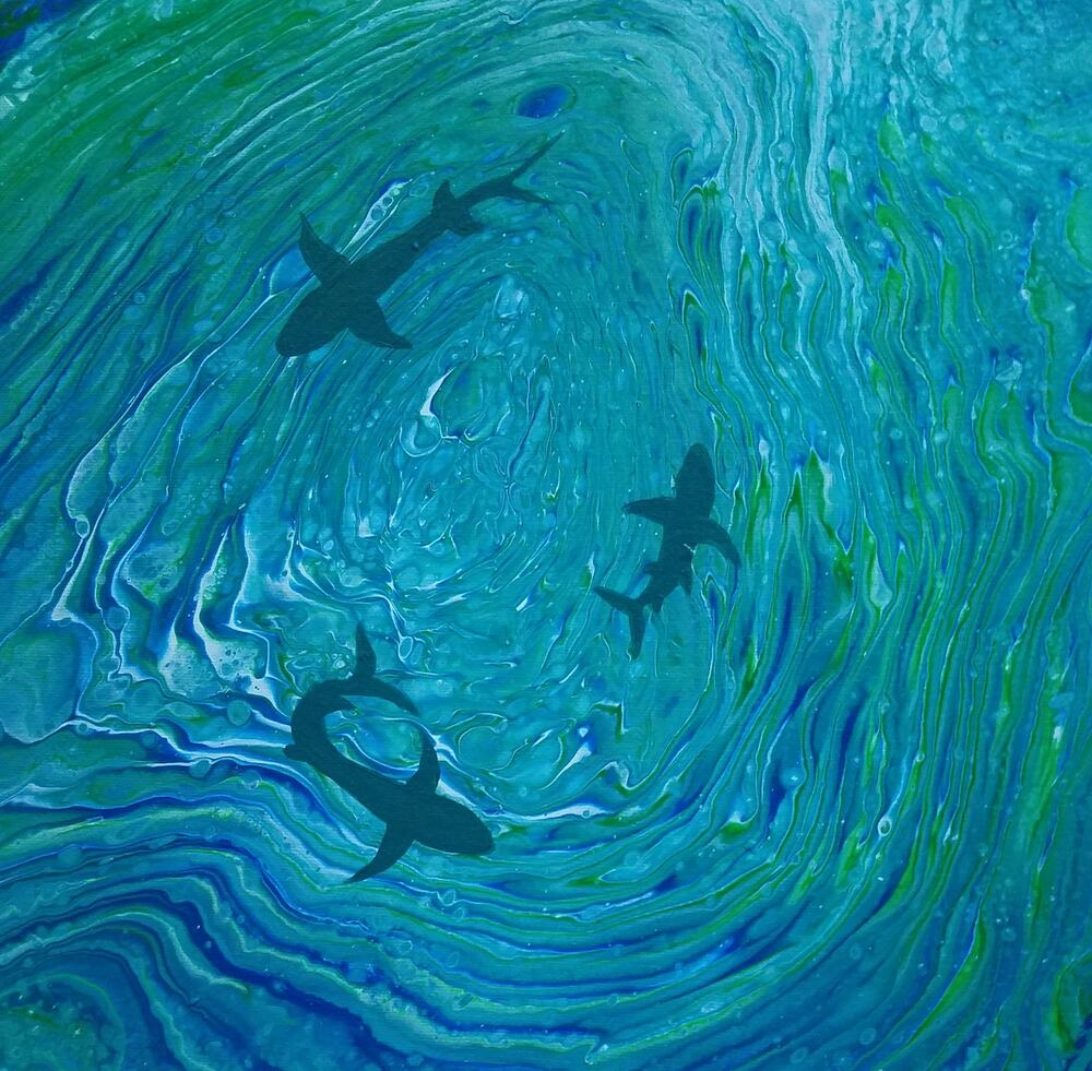 Sharks Circling Art Print from my Original Work 12" x 12" Acid Free